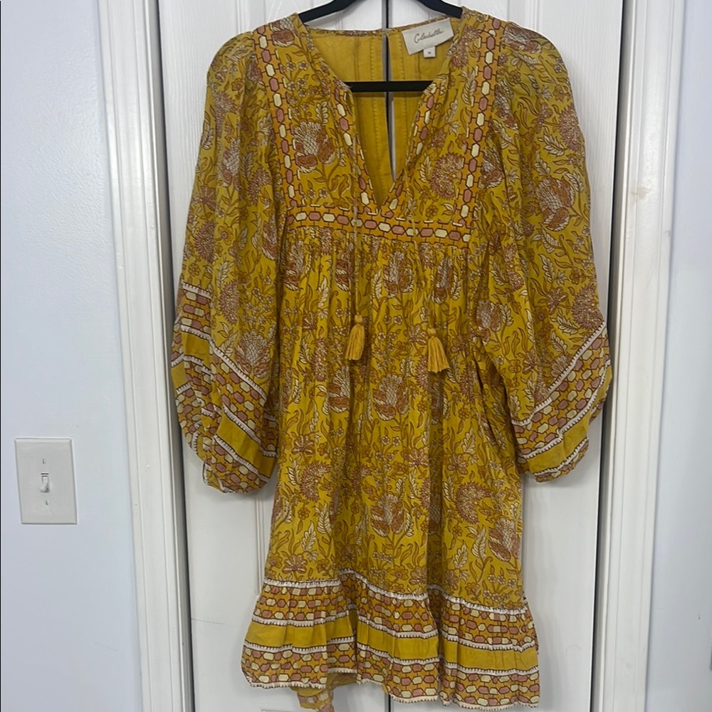 Cleobella Mustard Yellow Floral Mini Dress